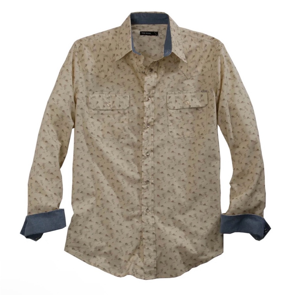 TIN Haul MENS VINTAGE RIDER PRINT LONG SLEEVE WESTERN SNAP SHIRT‎ medium rodeo